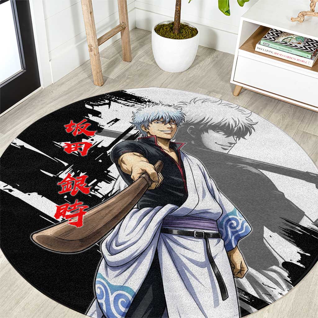 Gintoki Sakata Round Carpet Classic Samurai Brushstroke Style