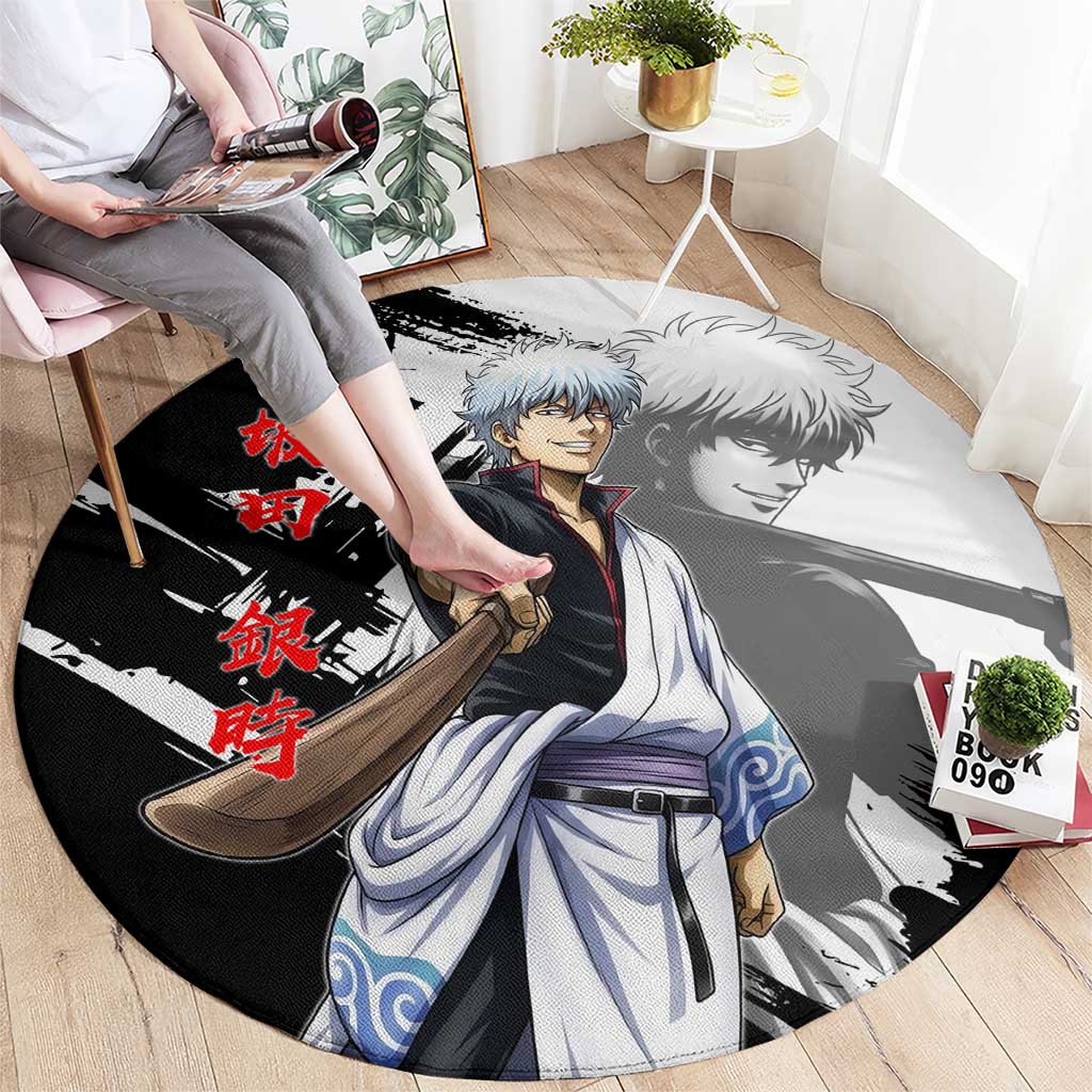Gintoki Sakata Round Carpet Classic Samurai Brushstroke Style