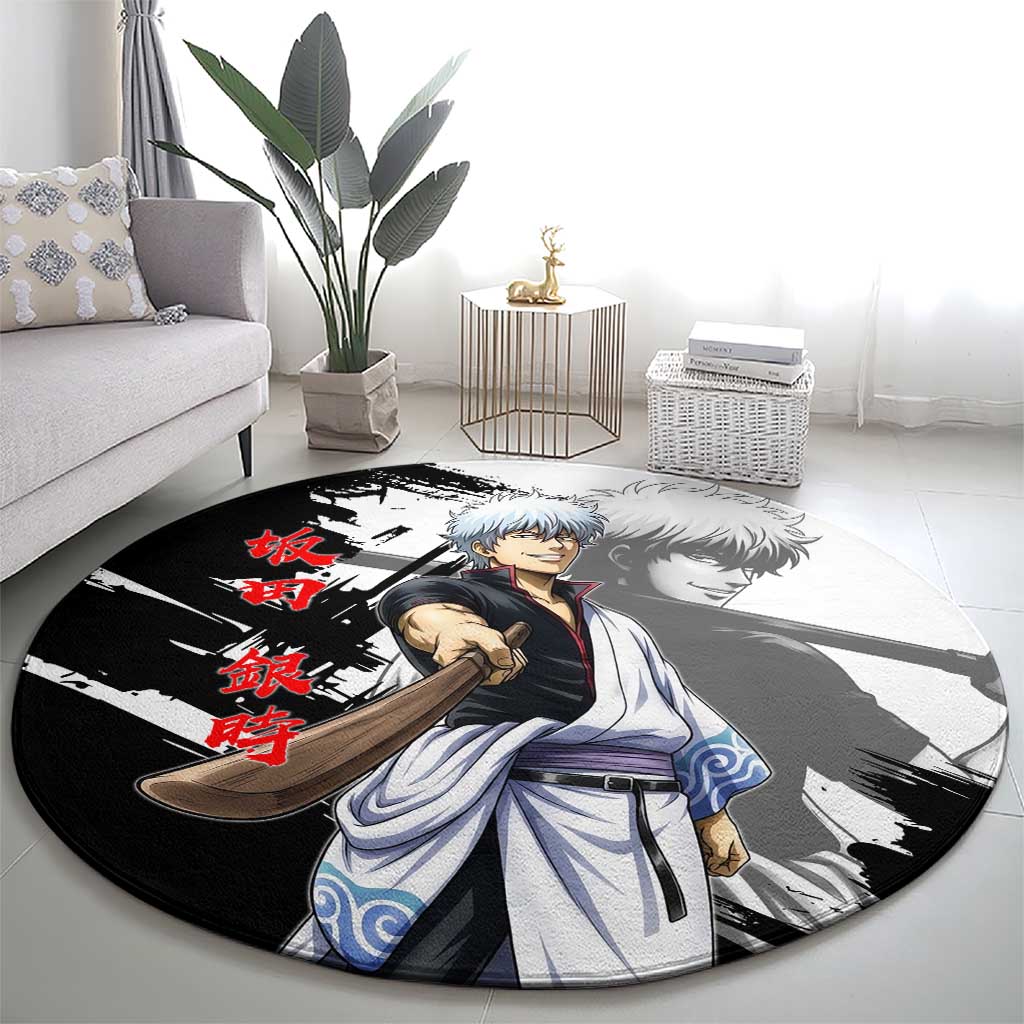 Gintoki Sakata Round Carpet Classic Samurai Brushstroke Style