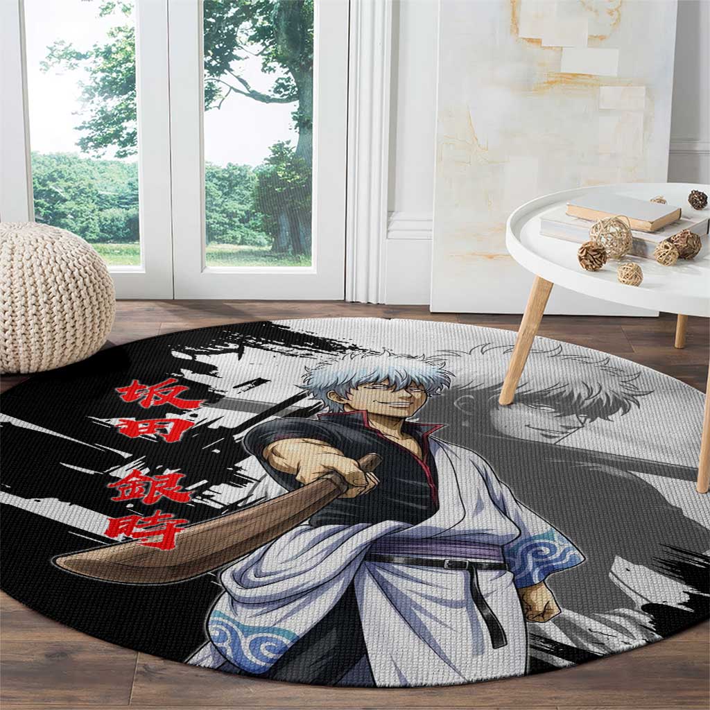 Gintoki Sakata Round Carpet Classic Samurai Brushstroke Style