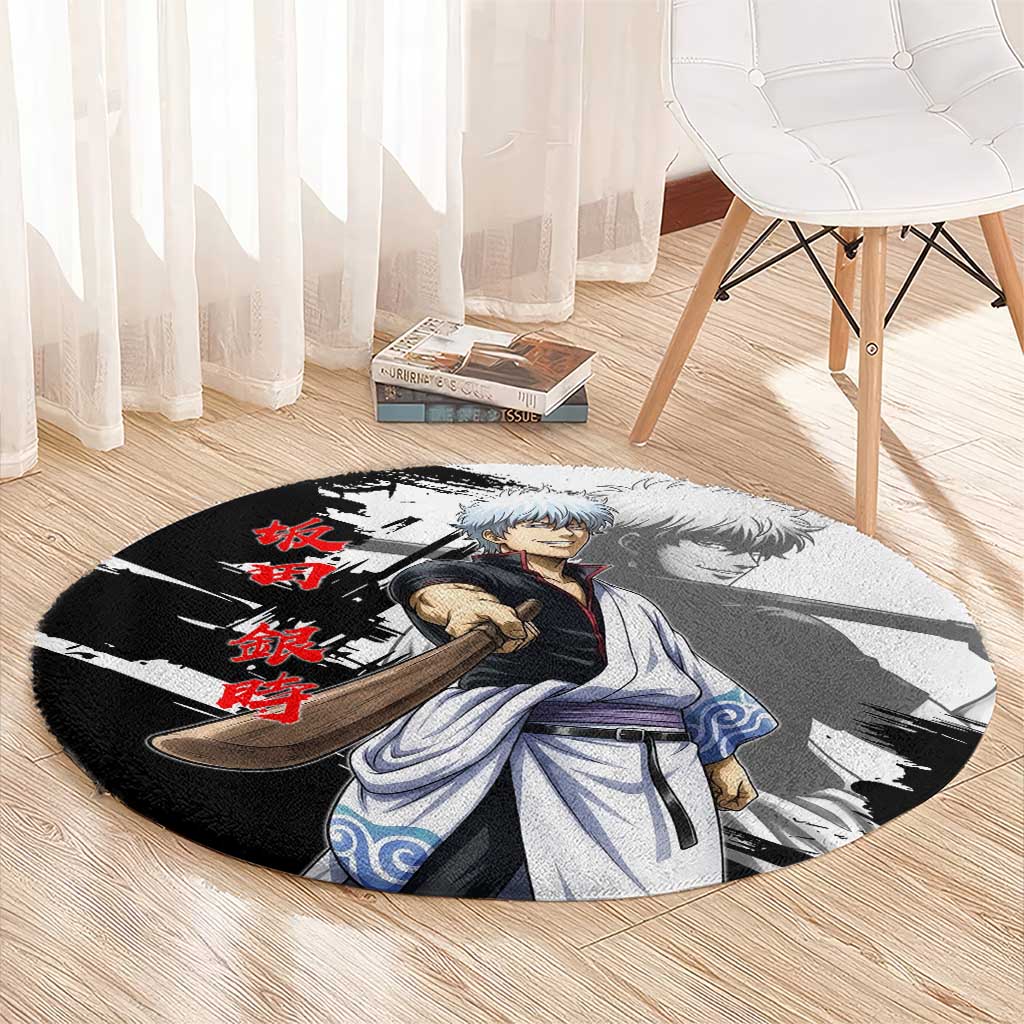 Gintoki Sakata Round Carpet Classic Samurai Brushstroke Style