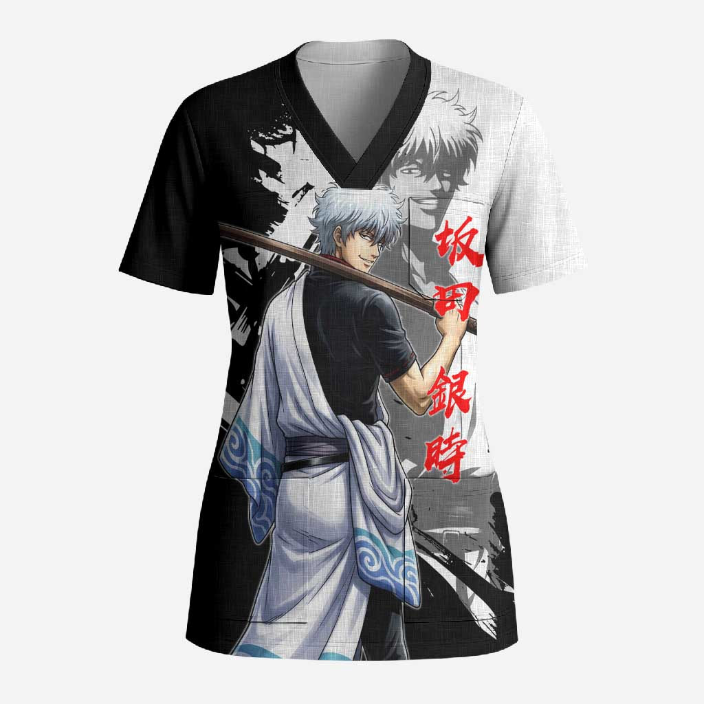 Gintoki Sakata Scrub Top Classic Samurai Brushstroke Style