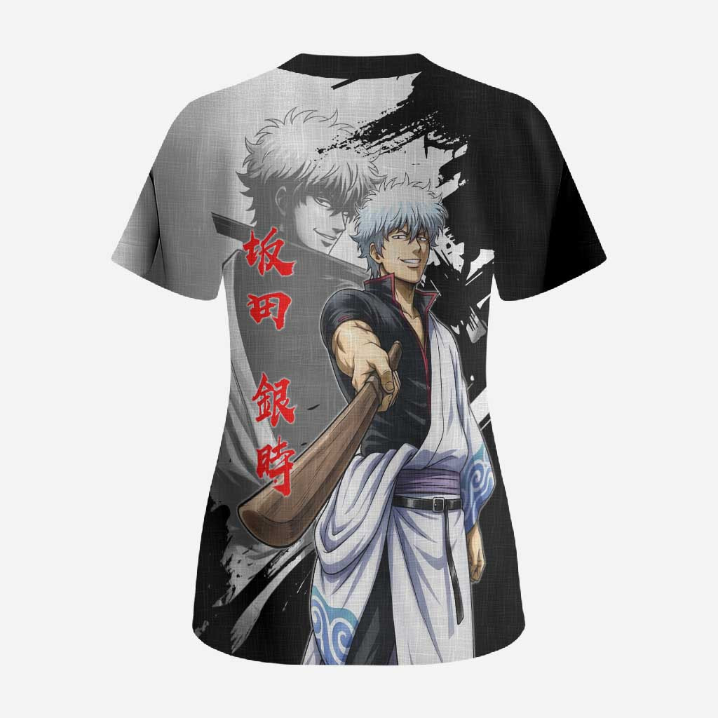 Gintoki Sakata Scrub Top Classic Samurai Brushstroke Style