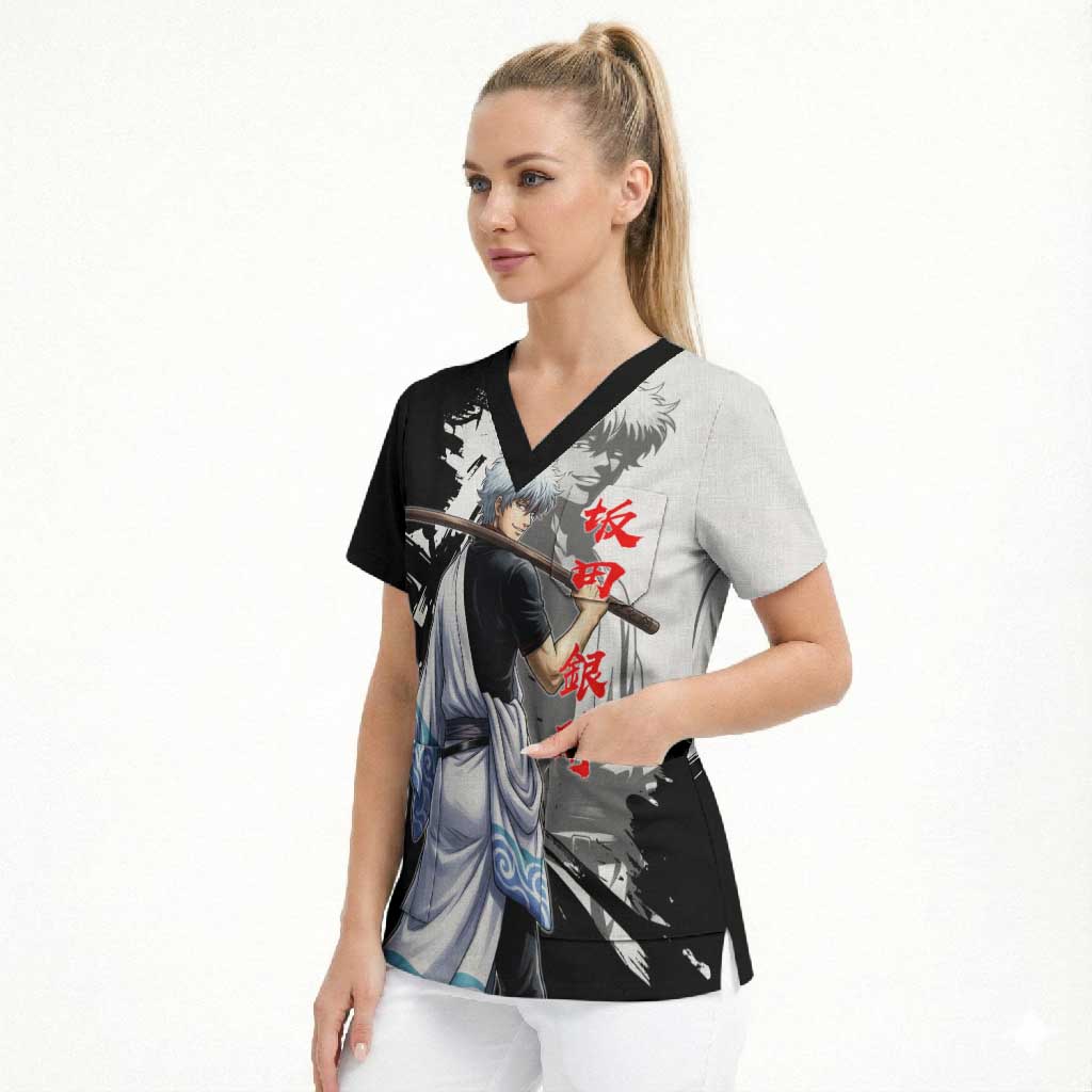 Gintoki Sakata Scrub Top Classic Samurai Brushstroke Style