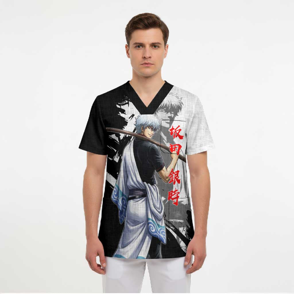 Gintoki Sakata Scrub Top Classic Samurai Brushstroke Style