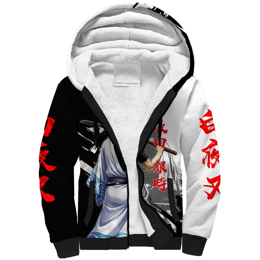 Gintoki Sakata Sherpa Hoodie Classic Samurai Brushstroke Style