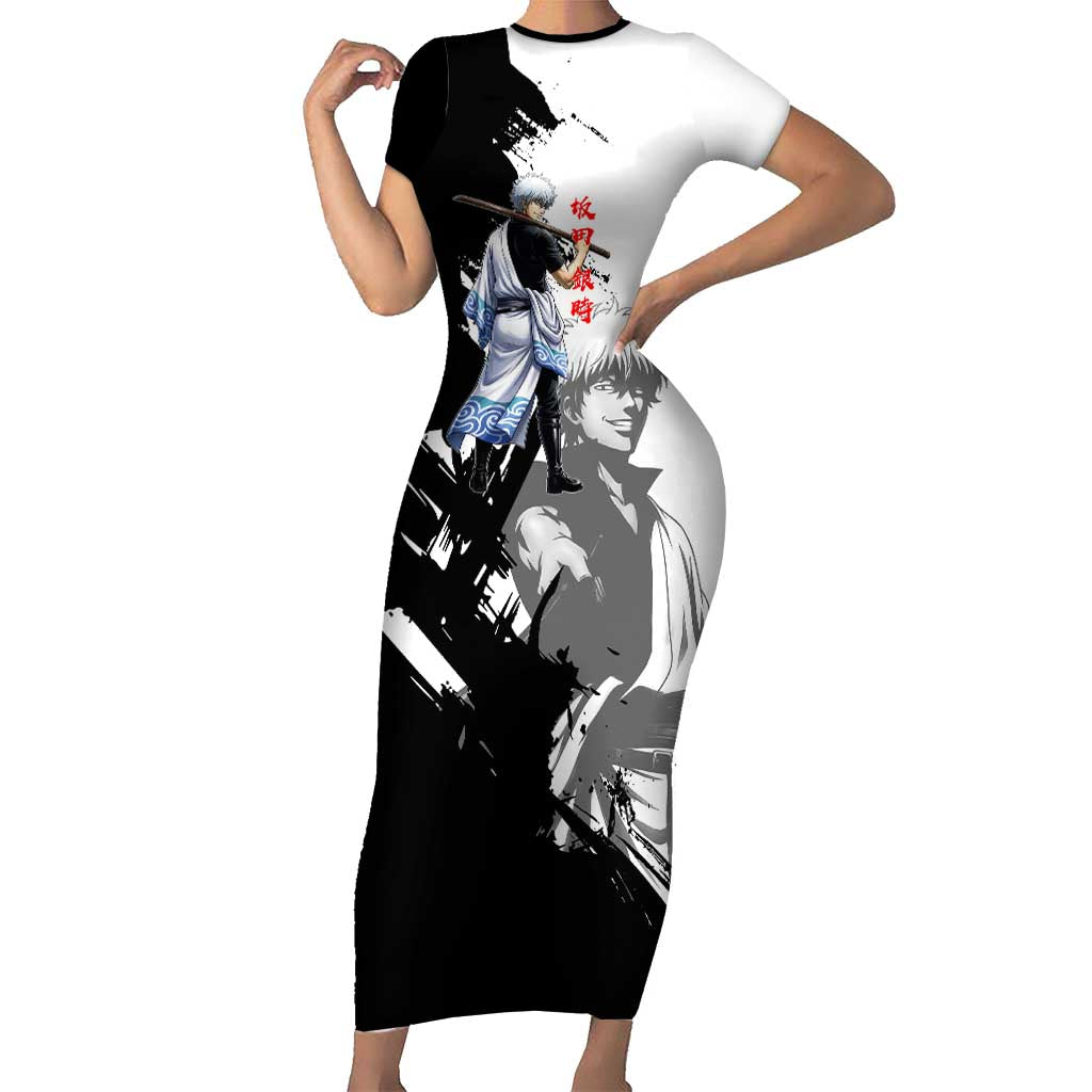 Gintoki Sakata Short Sleeve Bodycon Dress Classic Samurai Brushstroke Style