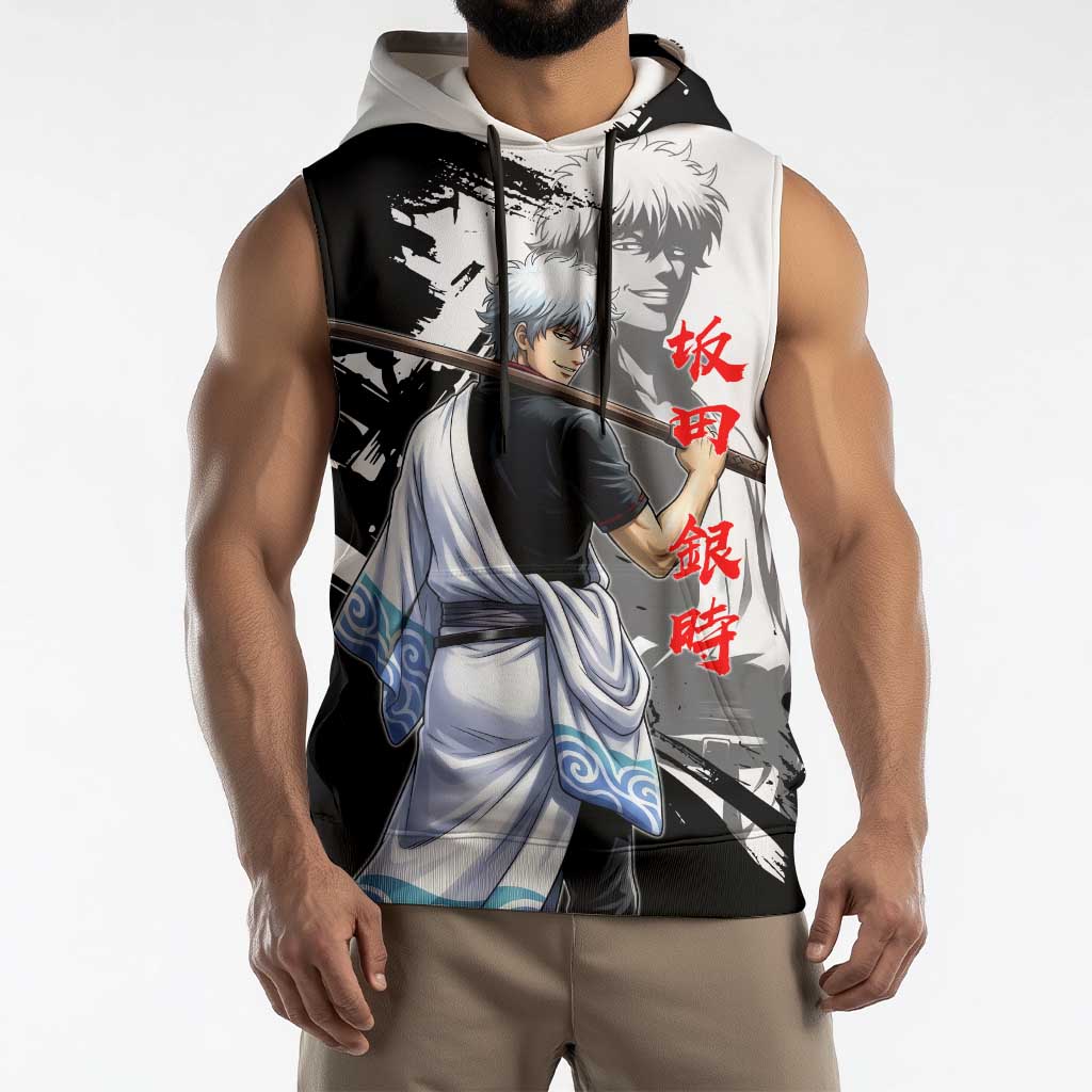 Gintoki Sakata Sleeveless Hoodie Classic Samurai Brushstroke Style