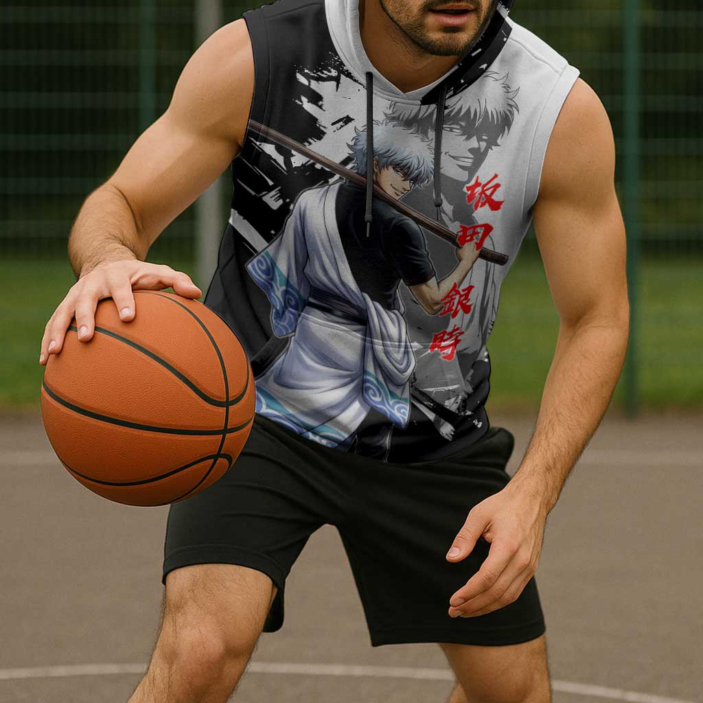 Gintoki Sakata Sleeveless Hoodie Classic Samurai Brushstroke Style