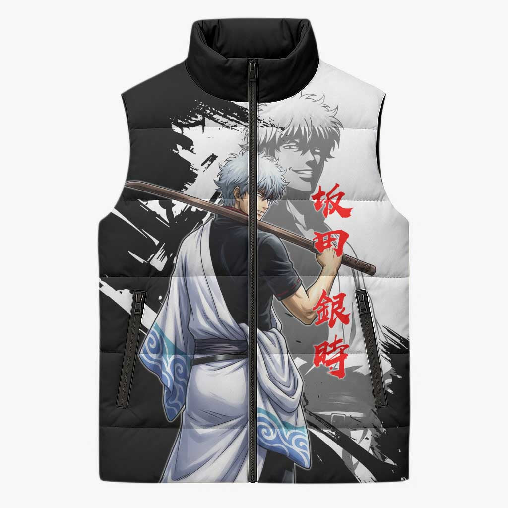 Gintoki Sakata Sleeveless Puffer Jacket Classic Samurai Brushstroke Style