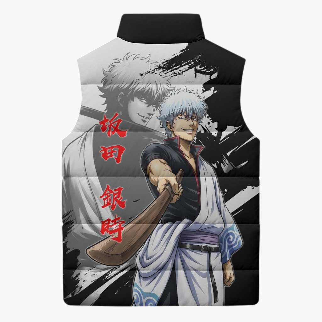 Gintoki Sakata Sleeveless Puffer Jacket Classic Samurai Brushstroke Style