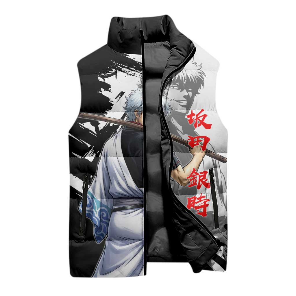 Gintoki Sakata Sleeveless Puffer Jacket Classic Samurai Brushstroke Style