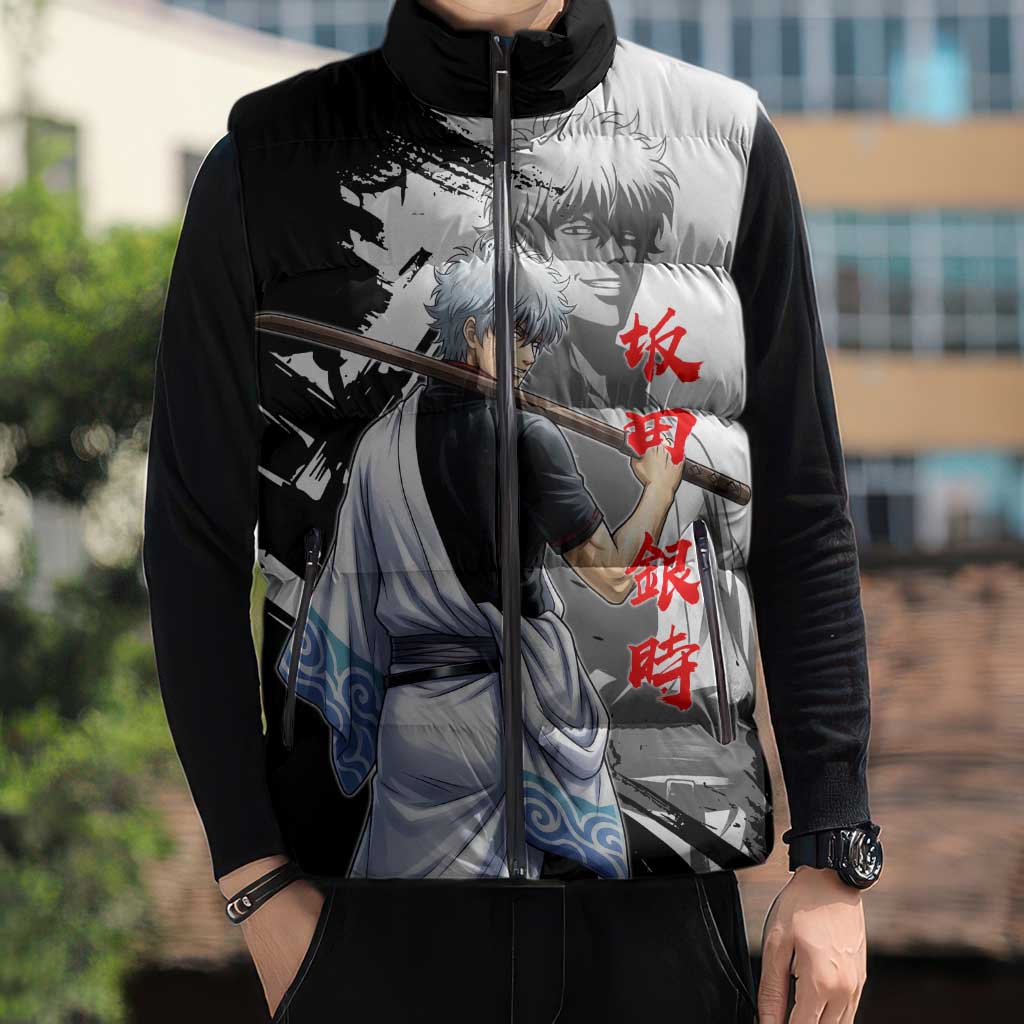 Gintoki Sakata Sleeveless Puffer Jacket Classic Samurai Brushstroke Style