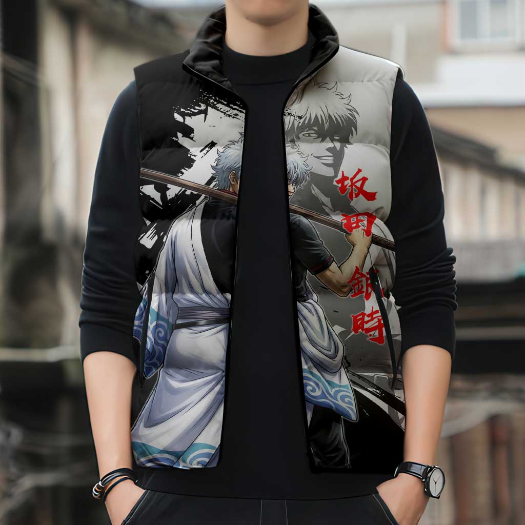 Gintoki Sakata Sleeveless Puffer Jacket Classic Samurai Brushstroke Style