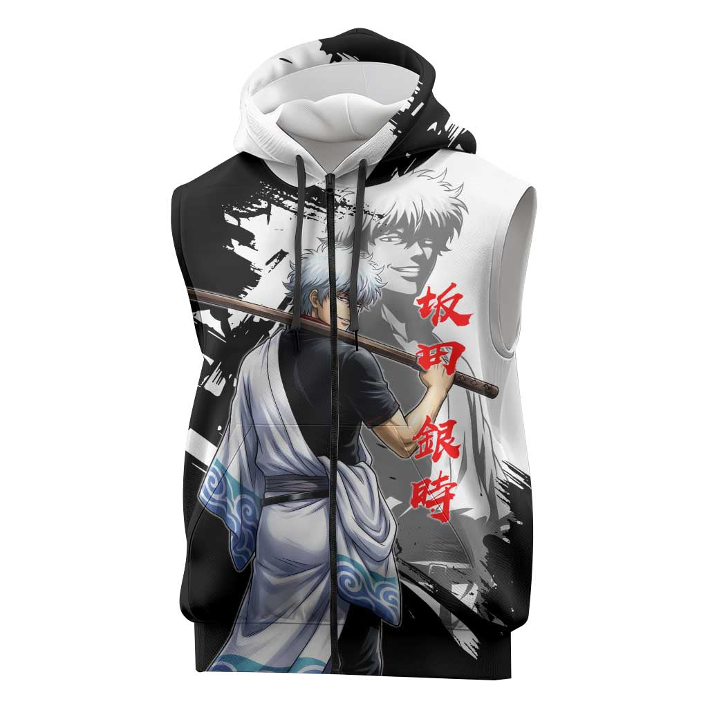 Gintoki Sakata Sleeveless Zip Hoodie Classic Samurai Brushstroke Style