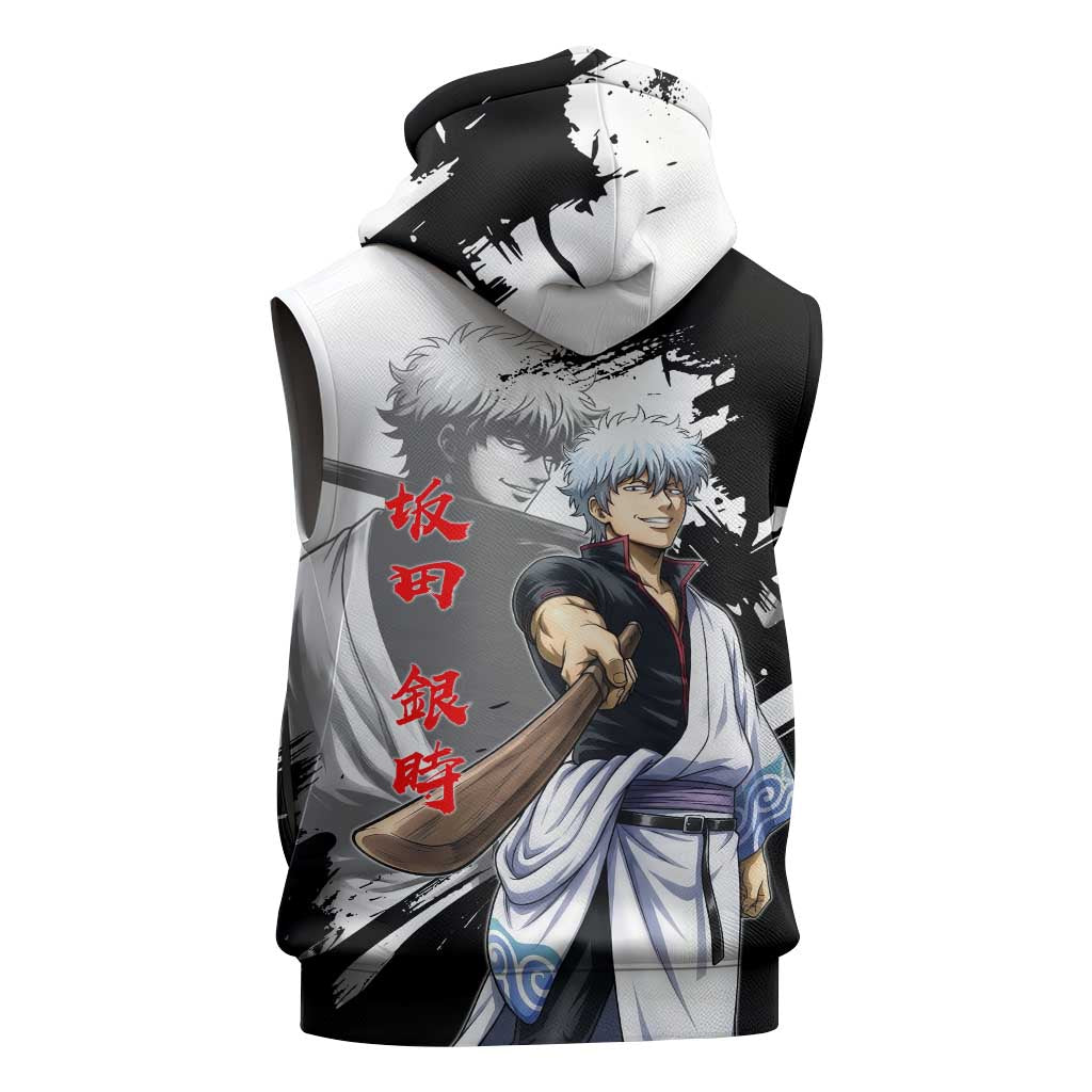 Gintoki Sakata Sleeveless Zip Hoodie Classic Samurai Brushstroke Style