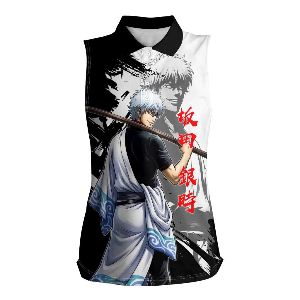 Gintoki Sakata Women Sleeveless Polo Shirt Classic Samurai Brushstroke Style