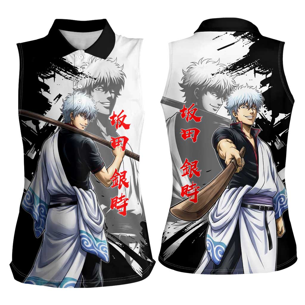 Gintoki Sakata Women Sleeveless Polo Shirt Classic Samurai Brushstroke Style