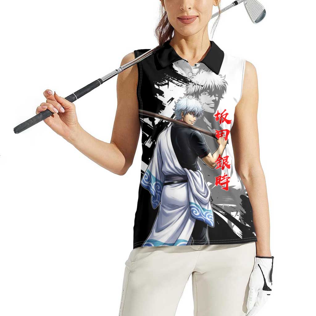 Gintoki Sakata Women Sleeveless Polo Shirt Classic Samurai Brushstroke Style