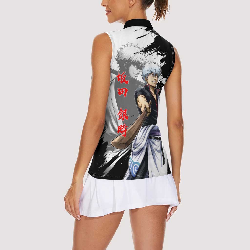 Gintoki Sakata Women Sleeveless Polo Shirt Classic Samurai Brushstroke Style