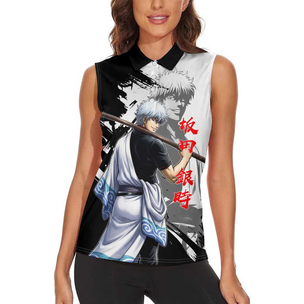 Gintoki Sakata Women Sleeveless Polo Shirt Classic Samurai Brushstroke Style