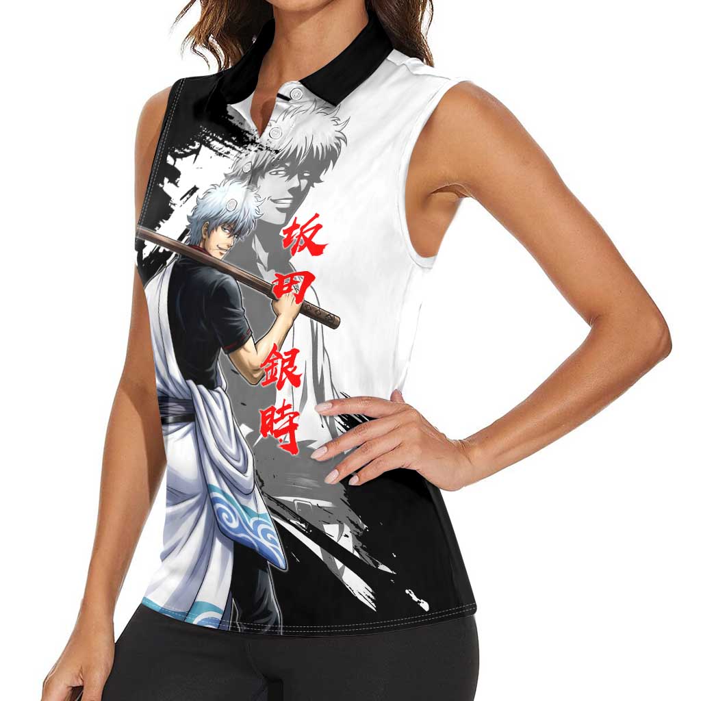 Gintoki Sakata Women Sleeveless Polo Shirt Classic Samurai Brushstroke Style