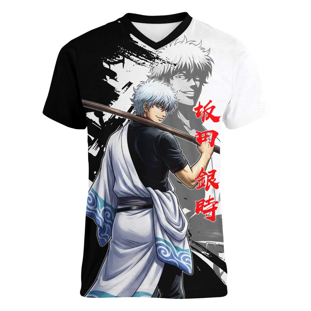 Gintoki Sakata Women V-Neck T-Shirt Classic Samurai Brushstroke Style