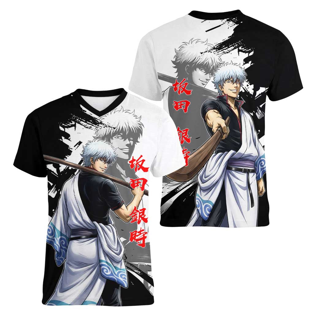 Gintoki Sakata Women V-Neck T-Shirt Classic Samurai Brushstroke Style
