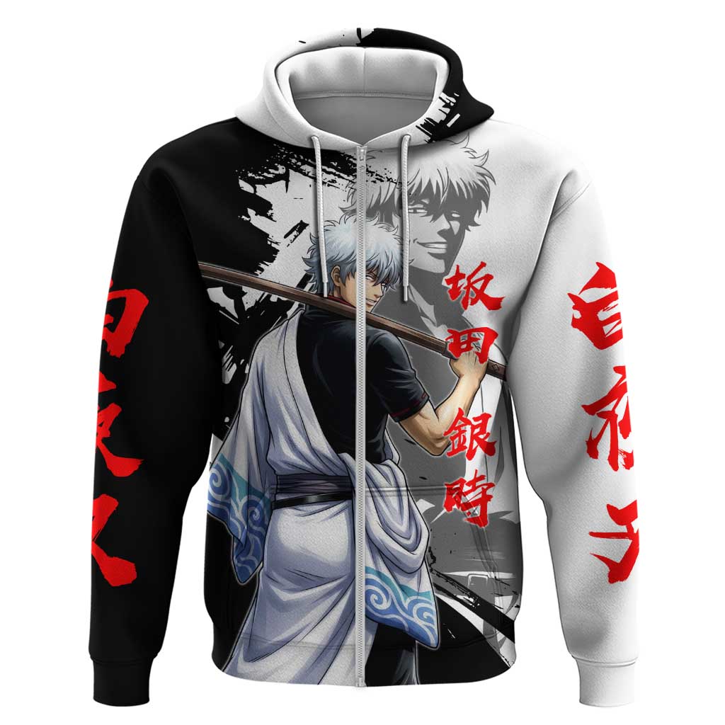 Gintoki Sakata Zip Hoodie Classic Samurai Brushstroke Style