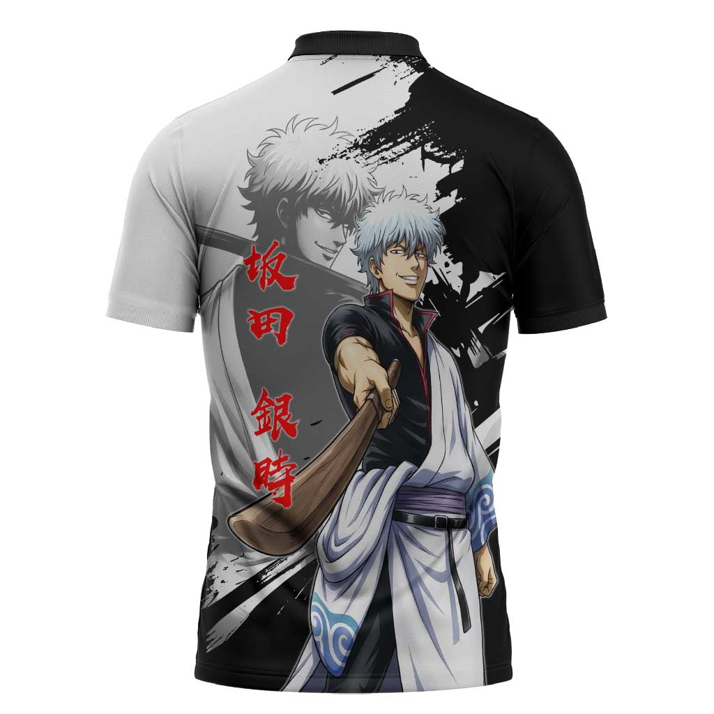Gintoki Sakata Zipper Polo Shirt Classic Samurai Brushstroke Style