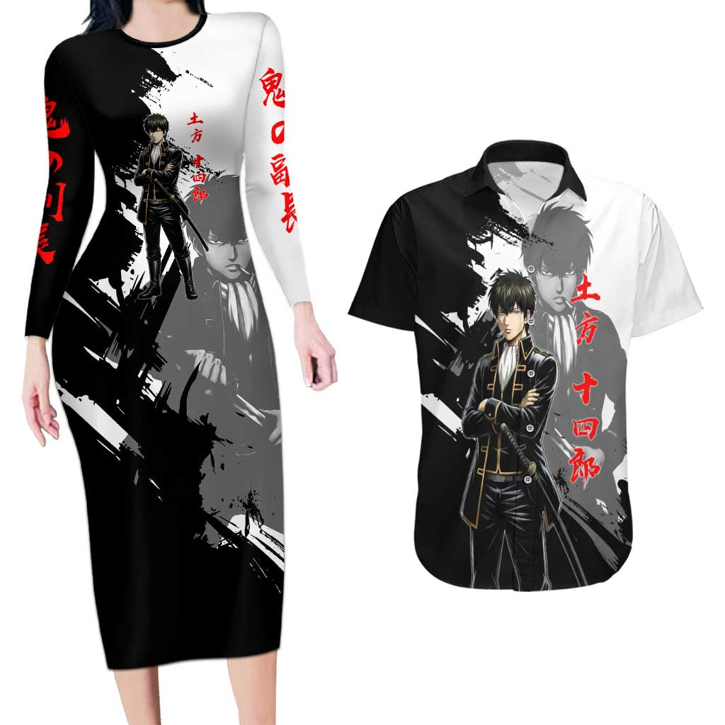 Toshiro Hijikata Couples Matching Long Sleeve Bodycon Dress and Hawaiian Shirt Dark Shinsengumi Ink Style