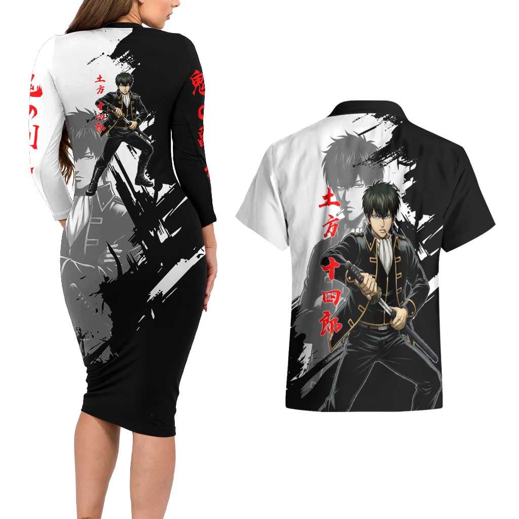 Toshiro Hijikata Couples Matching Long Sleeve Bodycon Dress and Hawaiian Shirt Dark Shinsengumi Ink Style