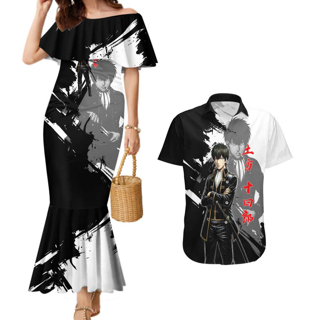Toshiro Hijikata Couples Matching Mermaid Dress and Hawaiian Shirt Dark Shinsengumi Ink Style