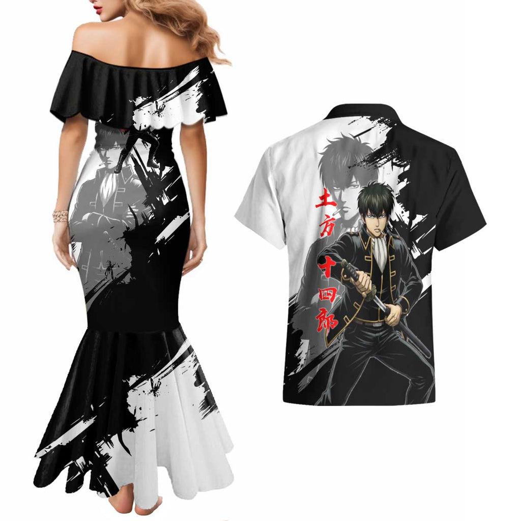 Toshiro Hijikata Couples Matching Mermaid Dress and Hawaiian Shirt Dark Shinsengumi Ink Style