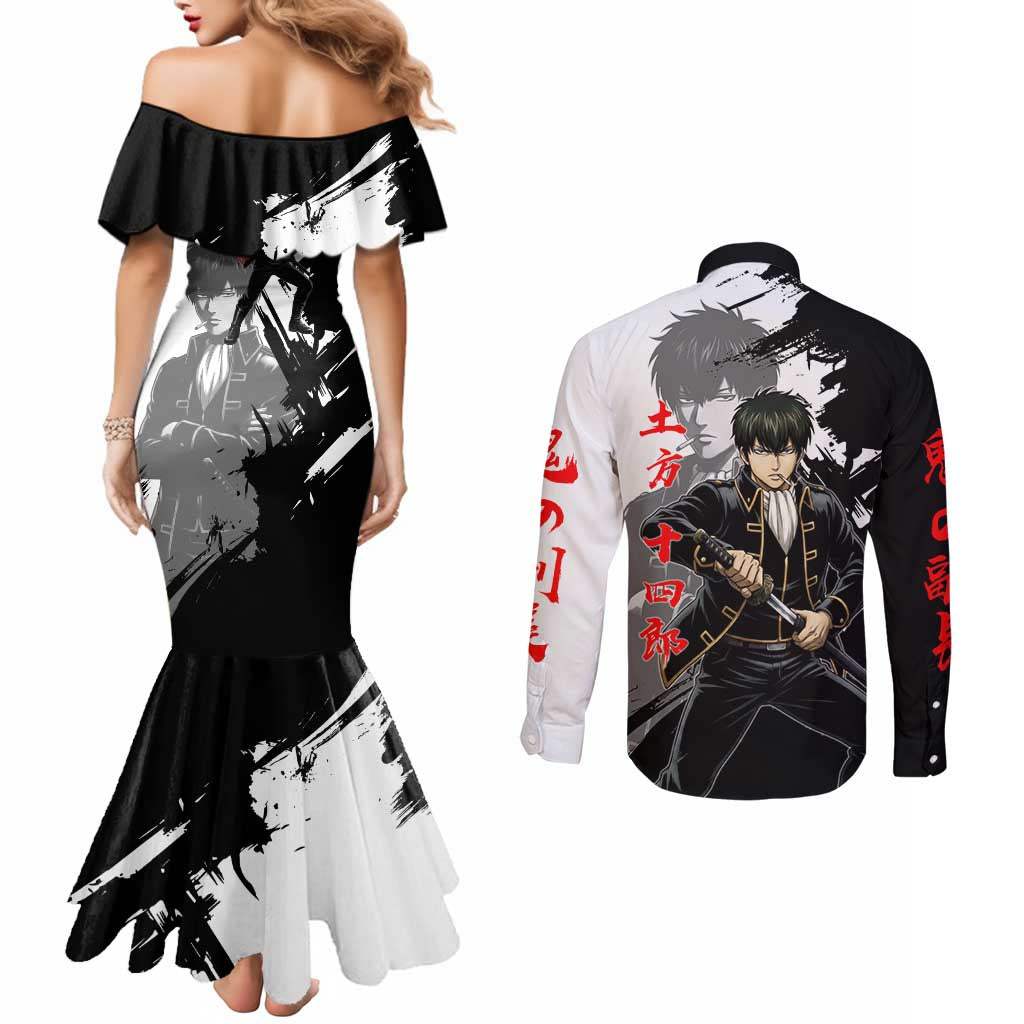 Toshiro Hijikata Couples Matching Mermaid Dress and Long Sleeve Button Shirt Dark Shinsengumi Ink Style