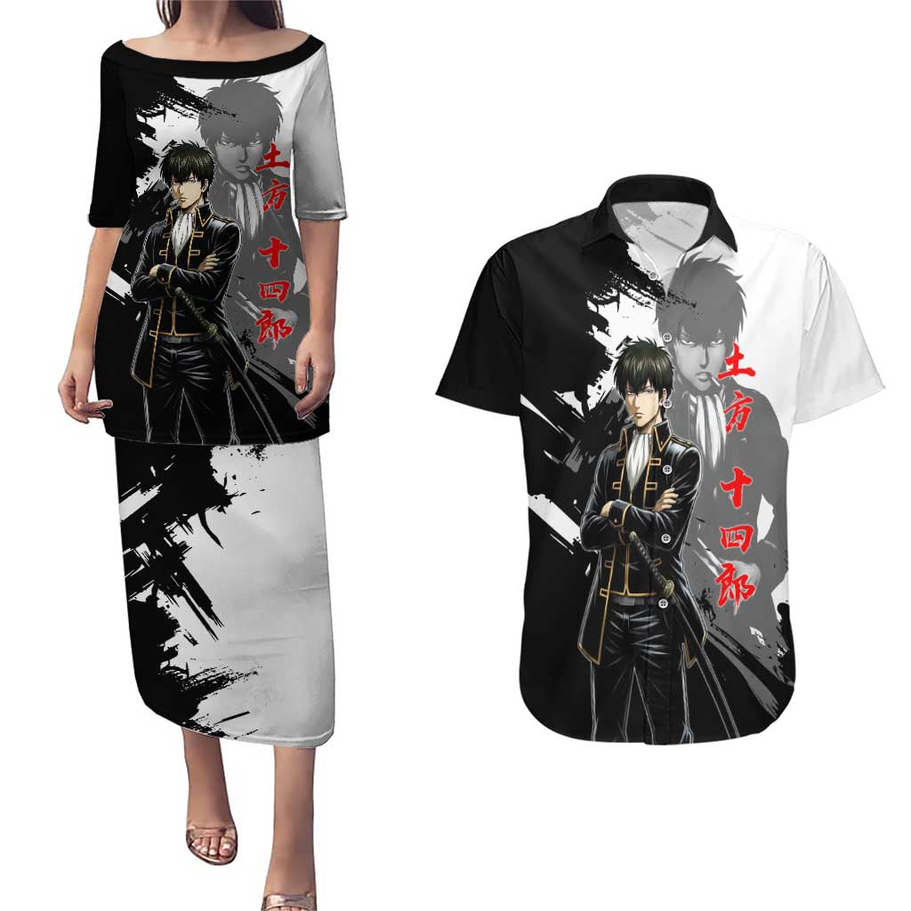 Toshiro Hijikata Couples Matching Puletasi and Hawaiian Shirt Dark Shinsengumi Ink Style