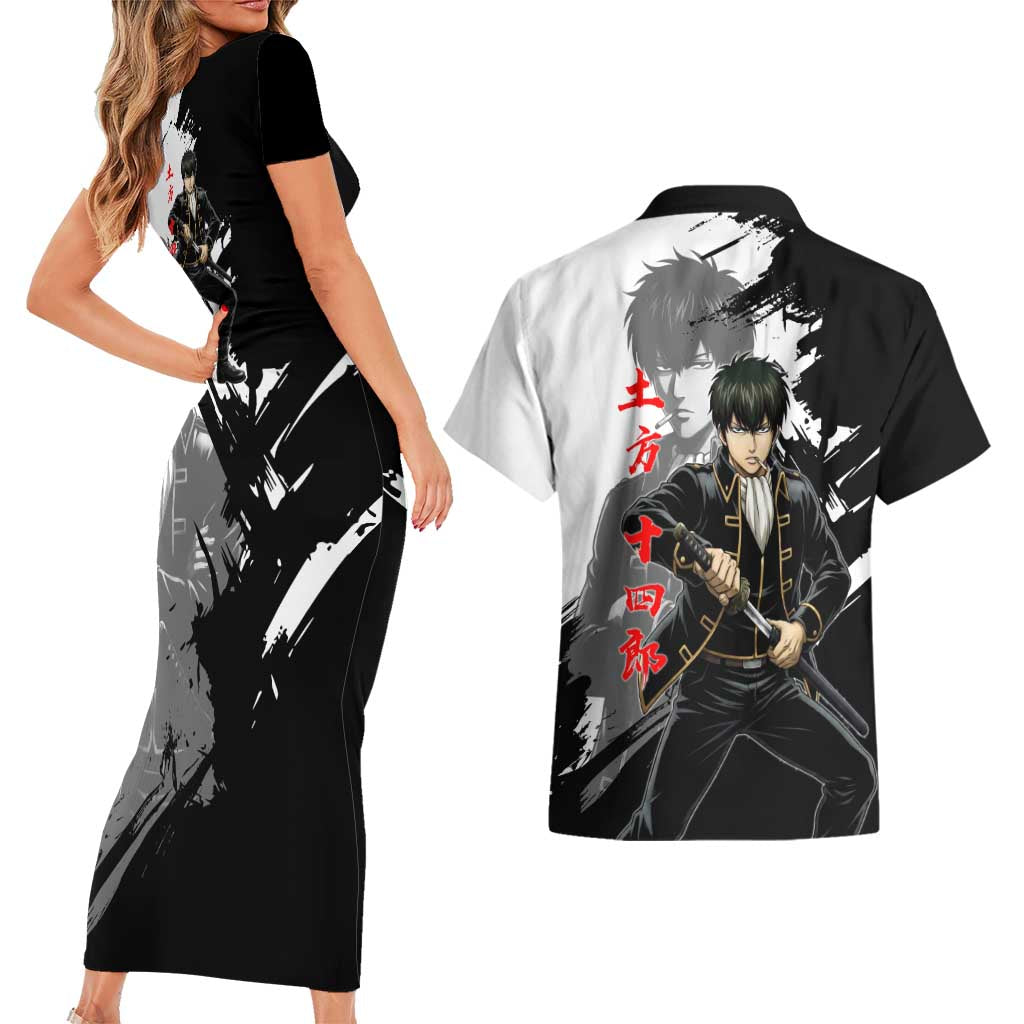 Toshiro Hijikata Couples Matching Short Sleeve Bodycon Dress and Hawaiian Shirt Dark Shinsengumi Ink Style