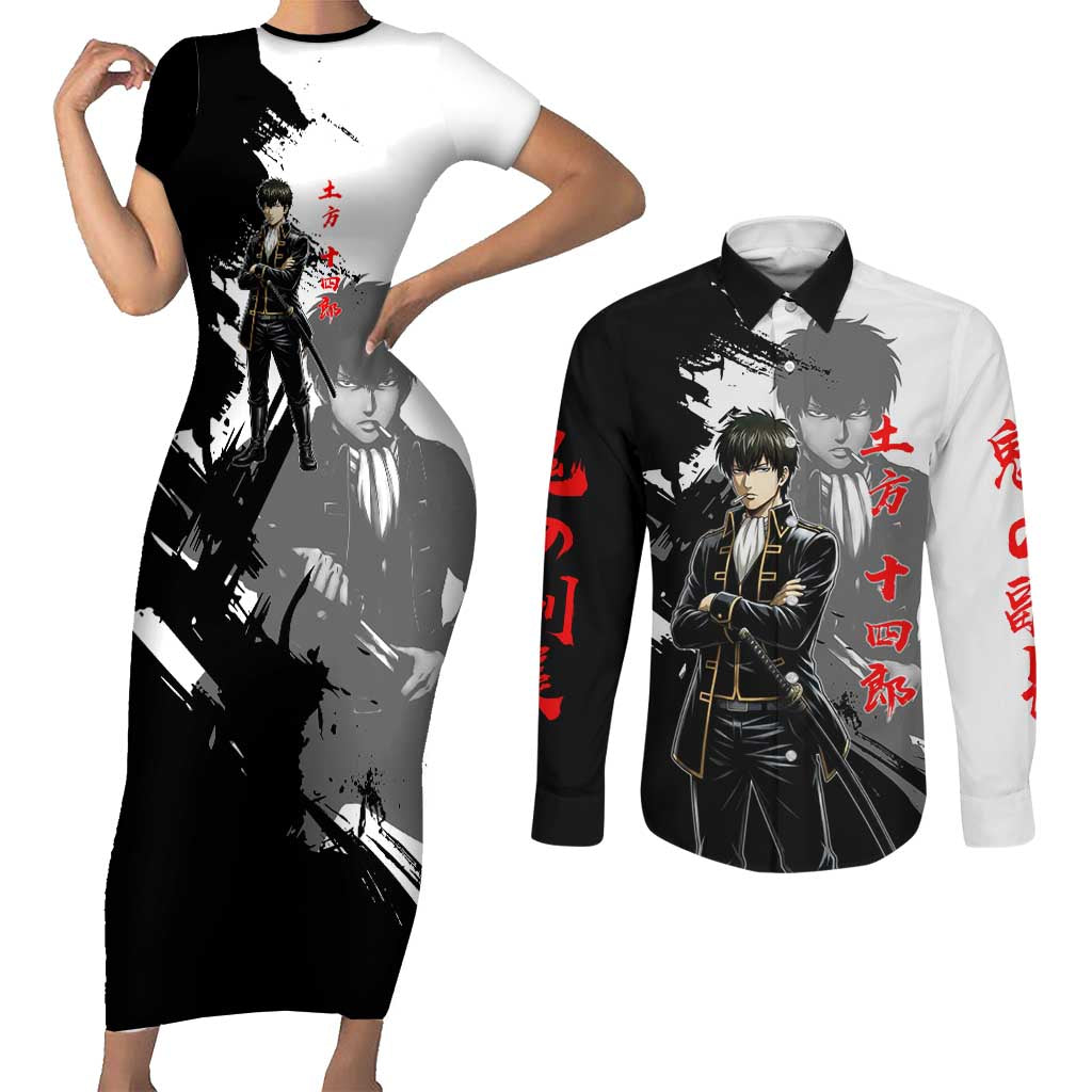 Toshiro Hijikata Couples Matching Short Sleeve Bodycon Dress and Long Sleeve Button Shirt Dark Shinsengumi Ink Style