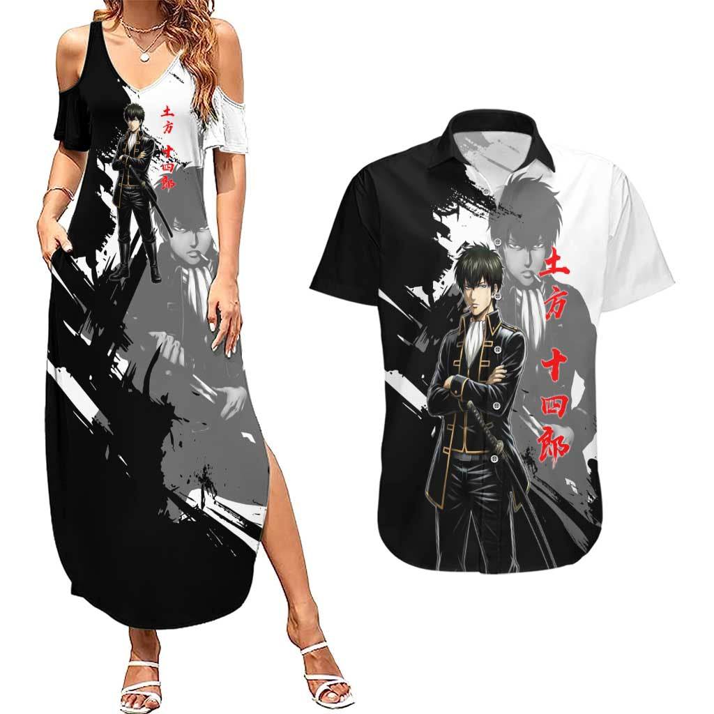 Toshiro Hijikata Couples Matching Summer Maxi Dress and Hawaiian Shirt Dark Shinsengumi Ink Style