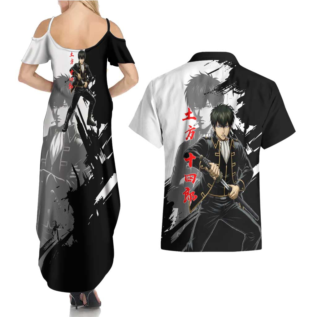 Toshiro Hijikata Couples Matching Summer Maxi Dress and Hawaiian Shirt Dark Shinsengumi Ink Style