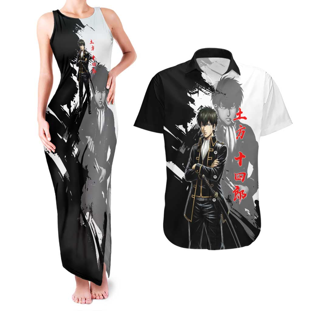 Toshiro Hijikata Couples Matching Tank Maxi Dress and Hawaiian Shirt Dark Shinsengumi Ink Style