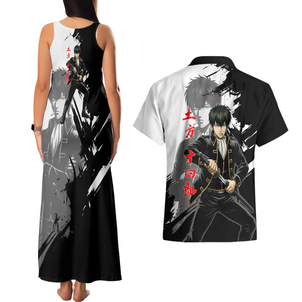 Toshiro Hijikata Couples Matching Tank Maxi Dress and Hawaiian Shirt Dark Shinsengumi Ink Style