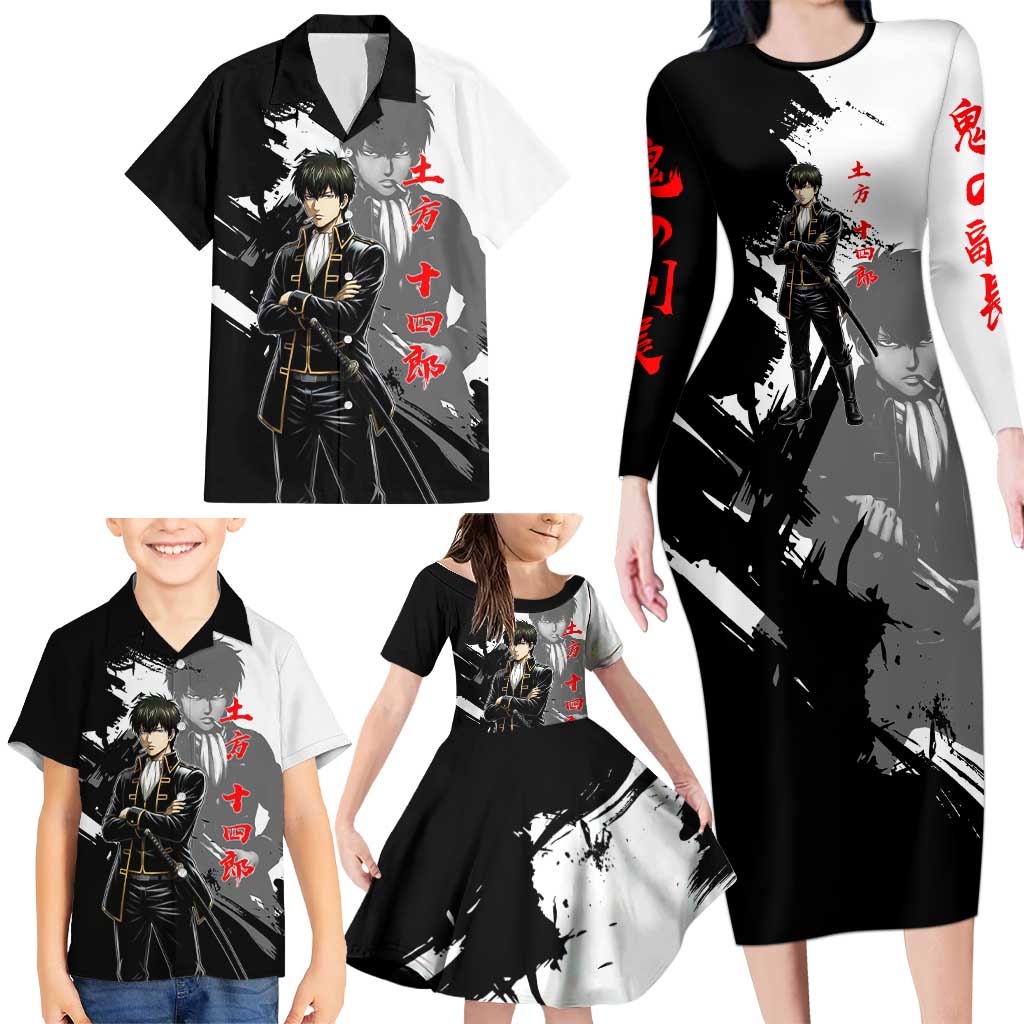 Toshiro Hijikata Family Matching Long Sleeve Bodycon Dress and Hawaiian Shirt Dark Shinsengumi Ink Style