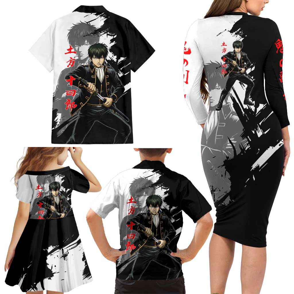 Toshiro Hijikata Family Matching Long Sleeve Bodycon Dress and Hawaiian Shirt Dark Shinsengumi Ink Style