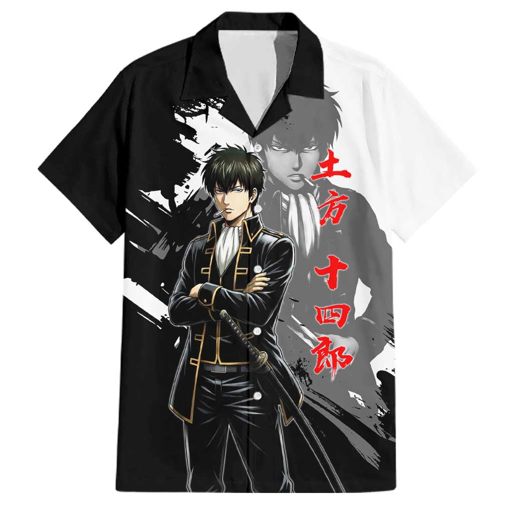 Toshiro Hijikata Family Matching Off The Shoulder Long Sleeve Dress and Hawaiian Shirt Dark Shinsengumi Ink Style