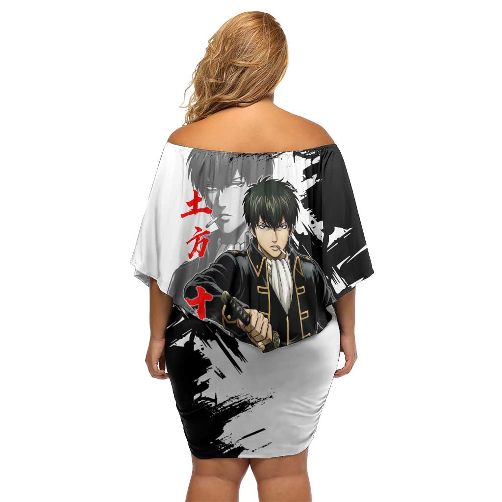 Toshiro Hijikata Family Matching Off Shoulder Short Dress and Hawaiian Shirt Dark Shinsengumi Ink Style