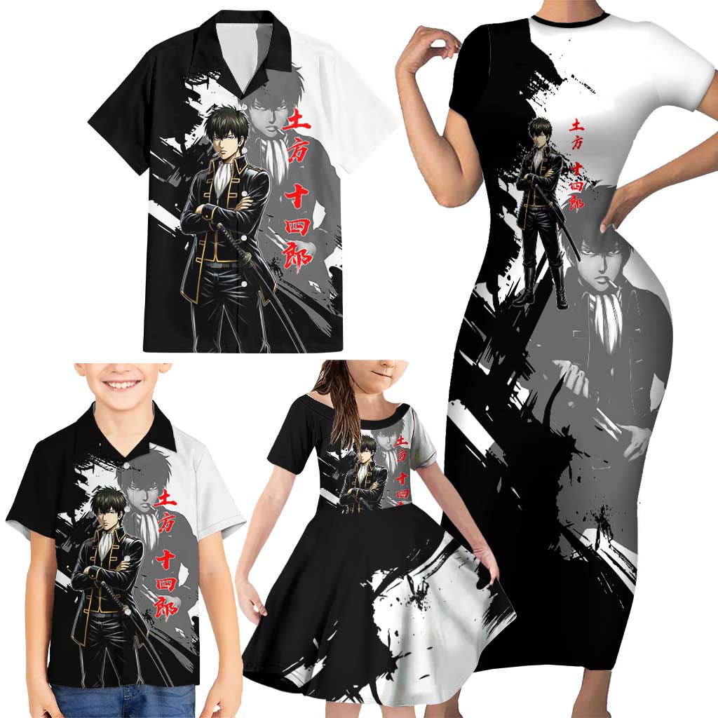 Toshiro Hijikata Family Matching Short Sleeve Bodycon Dress and Hawaiian Shirt Dark Shinsengumi Ink Style