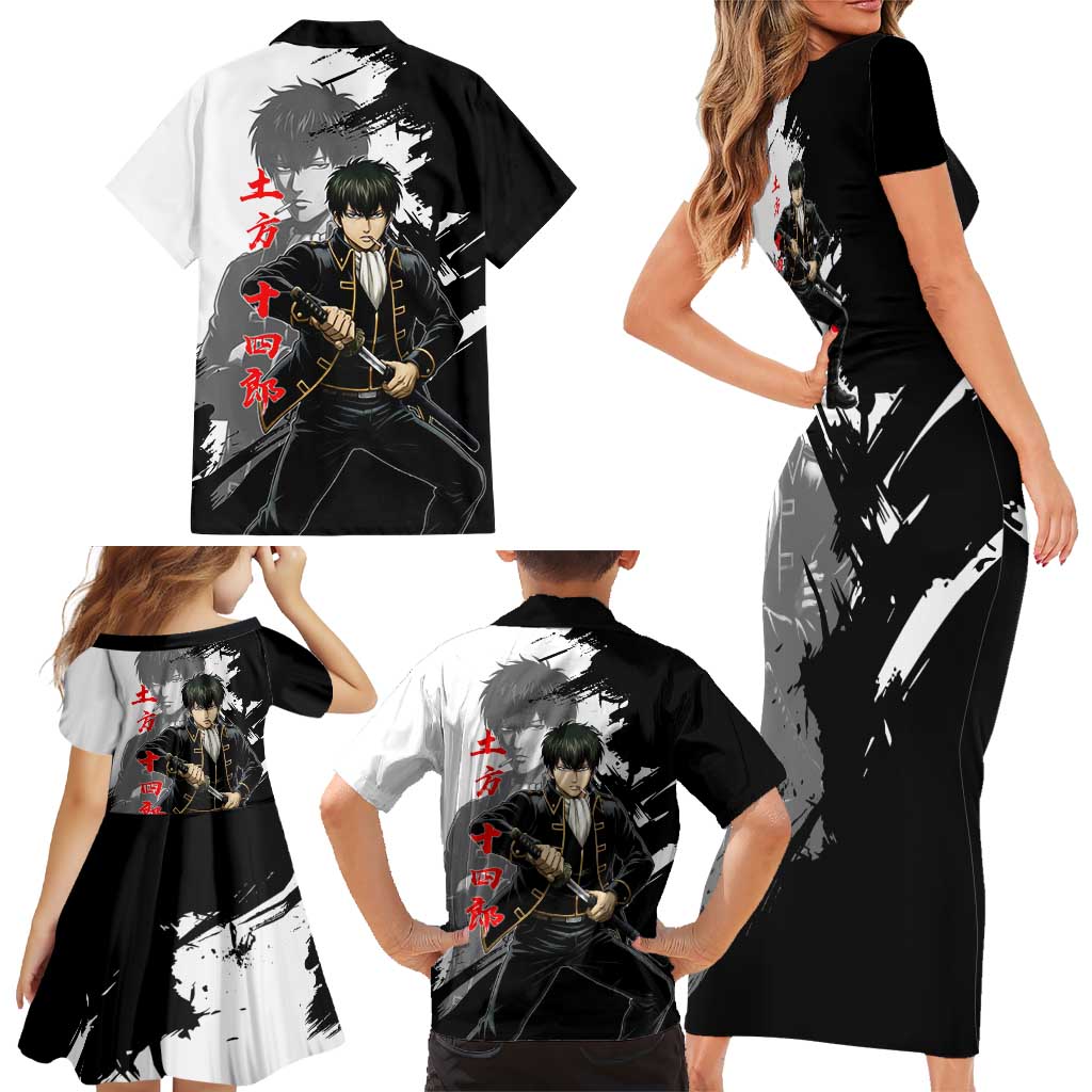 Toshiro Hijikata Family Matching Short Sleeve Bodycon Dress and Hawaiian Shirt Dark Shinsengumi Ink Style