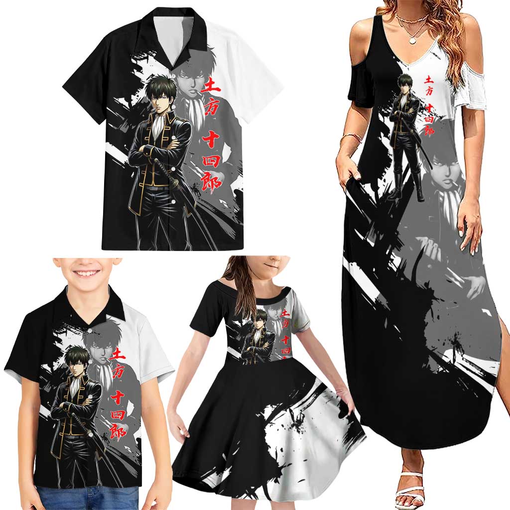 Toshiro Hijikata Family Matching Summer Maxi Dress and Hawaiian Shirt Dark Shinsengumi Ink Style
