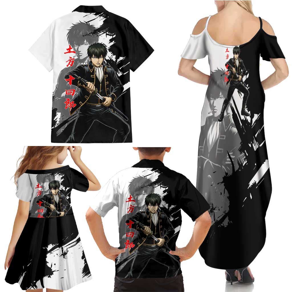 Toshiro Hijikata Family Matching Summer Maxi Dress and Hawaiian Shirt Dark Shinsengumi Ink Style
